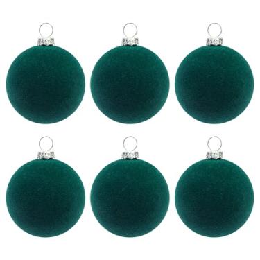 Imagem de KI Store Enfeites de bola de veludo azul-petróleo escuro, 6 peças, 6 cm, para festa, árvore de Natal, chá de bebê, decoração de primeiro Natal