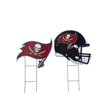 Imagem de Proformance Home NFL Tampa Bay Bucaneers Logo & Helmet Conjunto de 2 placas de quintal