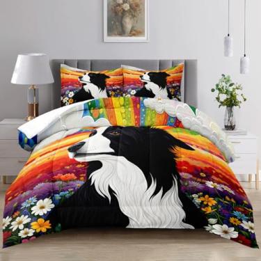 Imagem de Raphus cucullatus Conjunto de edredom com estampa de cachorro, edredom com estampa animal, estampa de cachorro, solteiro, arco-íris, flor, tamanho solteiro