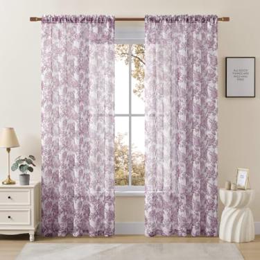 Imagem de Cortinas florais longas 2 painéis de comprimento 2 painéis para quarto, bolso de varão, filtro de luz, cortinas de flores lavanda sonhadoras para cortinas de sala de estar, 52 x 96