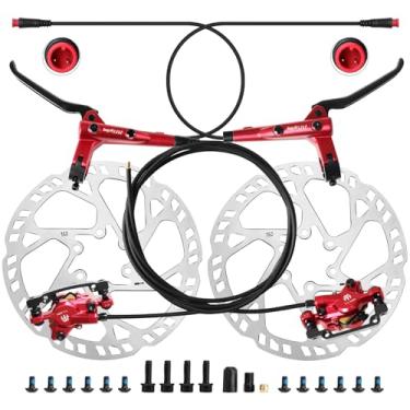 Imagem de ZTZ Conjunto de freio a disco hidráulico de 2 pistões E-Bike 2 pinos, dianteiro esquerdo 950 mm traseiro direito 1880 mm com rotores de 160 mm, kit de freios de óleo mineral para eBike, MTB, scooters