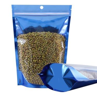 Imagem de Pacote com 100 sacos Mylar à prova de cheiro, bolsas de alumínio resseláveis com janela transparente e orifício para pendurar, sacos seláveis por calor de armazenamento de alimentos reutilizáveis com