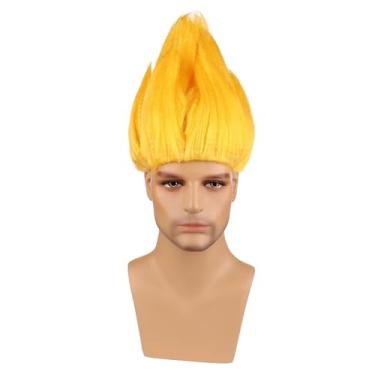 Imagem de Edivd Peruca masculina amarela adulta curta amarela clara para festa de Halloween, cosplay, cabelo sintético resistente ao calor com touca