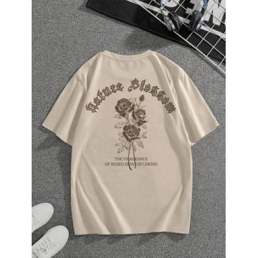 Imagem de Camiseta Masculina Estampada Rosas Algodão Basica Streetwear - crushed