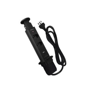 Imagem de Torre de 2 Tomadas e 1 USB e 1 USB Tipo C Renna, Preto