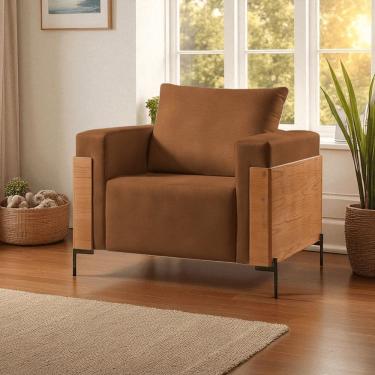 Imagem de Poltrona Luxo Metal Madeira Maciça Heitor Caramelo