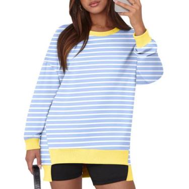 Imagem de Moletom feminino Kistore, outono, grande, gola redonda, branco, azul