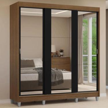 Imagem de Guarda-roupa Casal Com Pés 3 Portas De Correr De Espelho Rustic Preto 