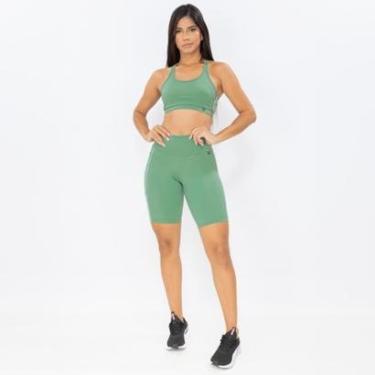 Imagem de Bermuda Cós Largo Verde Oliva com Bolso na Lateral-Feminino