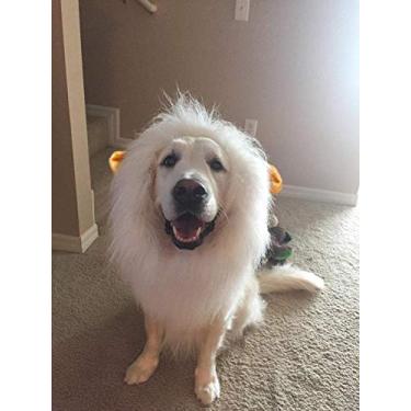 Imagem de Juba de leão para fantasia de animal de estimação sem cauda de leão, peruca para Halloween e artigos de festa de Natal (com orelhas, branca)