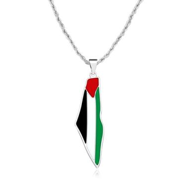 Imagem de Tobestu Colar com mapa da Palestina - joia com pingente de bandeira de aço inoxidável para mulheres, acessório diário de herança e orgulho cultural YA5140, Aço inoxidável, Sem Pedra Preciosa