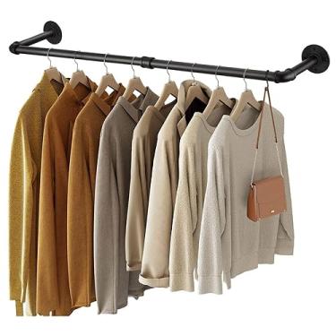 Imagem de Arara de roupas, rack de vestuário montado na parede de tubo industrial, tubo de ferro resistente trilho de vestuário multiuso destacável pendurado prateleira de roupas vara de pendurar (cor: 1 peça