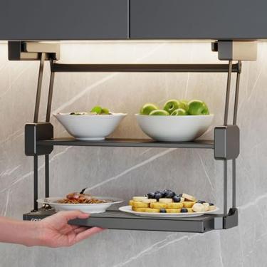 Imagem de AKALNNB Organizador de cozinha Prateleira de puxar para baixo de 2 níveis, escorredor temporário, escorredor de temperos dobrável de alumínio para cozinha, despensa, comporta até 10 kg (Cor: D8,3 x