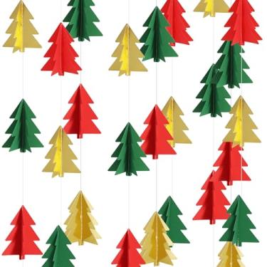 Imagem de BEISHIDA Decorações de Natal em ouro vermelho e verde, 3 peças, guirlanda de papel para árvore de Natal 3D, enfeites de pendurar de Natal, decorações de festa para chá de bebê, suprimentos de festa de