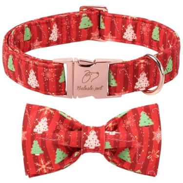 Imagem de Babole Pet Coleira para cães de Natal com gravata borboleta – Linda coleira vermelha com design de árvore de Natal, fivela de metal ajustável para cães pequenos, médios e grandes, G