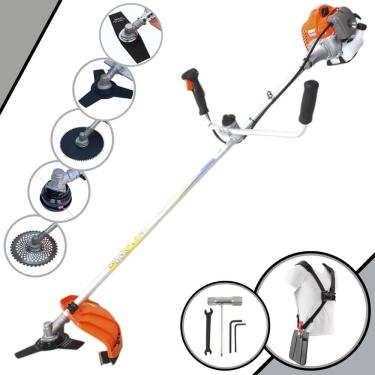 Imagem de Aparador de Grama Vulcan VR430P À Gasolina 1,7HP 43cc Com Guidão Anti-Vibração Lâmina Facão + Lâmina 3 Pontas + Disco 40 Dentes e 80 Dentes + Carretel