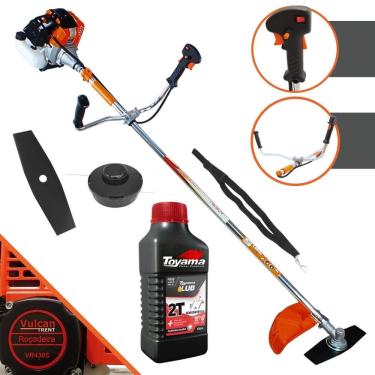 Imagem de Aparador de Grama Lateral Vulcan VR430-S À Gasolina 43cc 1,7HP 10.000rpm Roçadeira Completa Com Carretel de Nylon + Lâmina 2 Pontas + ÓLEO TOYAMA FG50