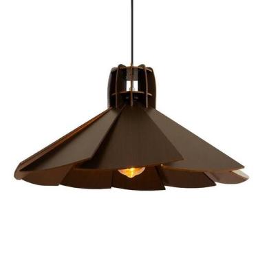 Imagem de Luminária Pendente Madeira Rustico Prato Aletado Grande - madeinsp, Ca