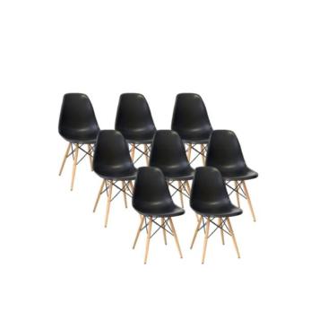 Imagem de Kit - 8 X Cadeiras Charles Eames Eiffel Dsw - Base De Madeira Clara - Preto
