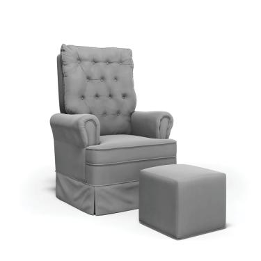 Imagem de Poltrona de Amamentação com Balanço e Puff Laura Veludo Cinza TB122 Base de Madeira G01 - D'Rossi