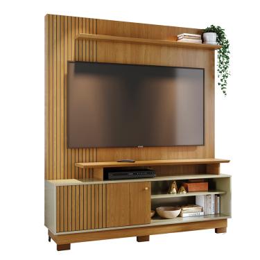 Imagem de Estante de TV 65 Pol 160cm com Pés para Sala Quirel Cumaru/Opala M20 - D'Rossi