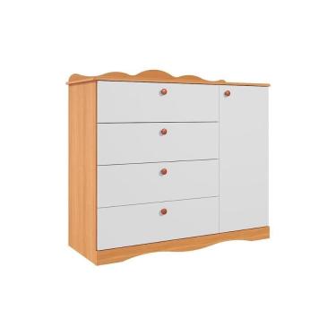 Imagem de Cômoda Bebê Encanto C- 1 Porta E 4 Gavetas Nature-branco - Permóbili Baby