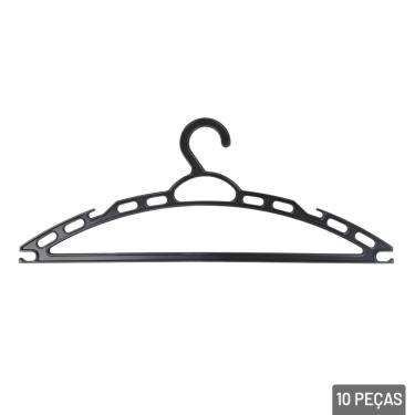 Imagem de Cabide de Plástico 10 Peças Adulto Pretos - Tudo em Caixa