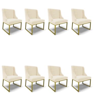Imagem de Cadeira Sala de Jantar Industrial Dourado kit 8 Liz Veludo Bege D03 - D'Rossi