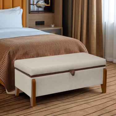 Imagem de Banqueta Decorativa Puff Baú Organizado Bali 90 cm Bouclé