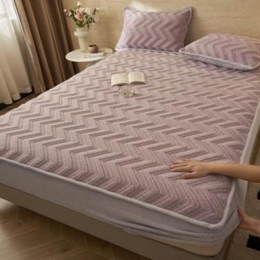 Imagem de Capa de colchão, luxuosa, de veludo, leite, todas as estações, capa protetora de colchão, antiderrapante, com bordas elásticas, fácil de cuidar e à prova de poeira - roxo||180 x 200 cm (apenas capa de