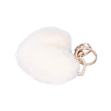 Imagem de AYNEFY Chaveiro Pom Pom, Chaveiro Fofo de Pelúcia Com Coração, Lindo Pingente de Mochila para Mulheres (Branco)