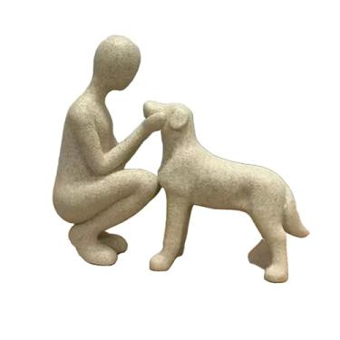 Imagem de Ｂｅｓｇａ Estátua de homem e cachorro, arte abstrata, ornamento elegante, escultura para apartamento, estante, restaurante, escritório, decoração de casa, Bege