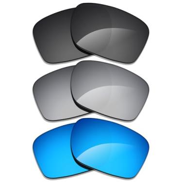 Imagem de Alphax 3 pares de lentes polarizadas de substituição para óculos de sol Oakley Fatcat - preto + titânio + azul