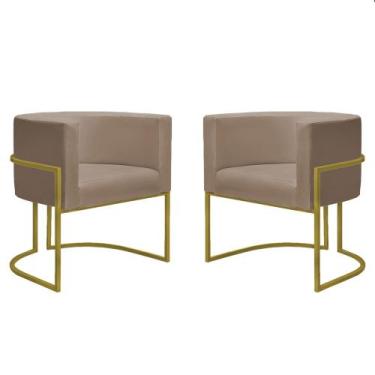 Imagem de Kit 2 Poltronas Decorativa Recepção Luna Base Dourada - Straso, Suede 