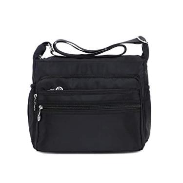 Imagem de SYYHOME Bolsas transversais para mulheres, bolsas de ombro de nylon com vários bolsos, bolsas de viagem leves bolsas carteiro, Preto, Large