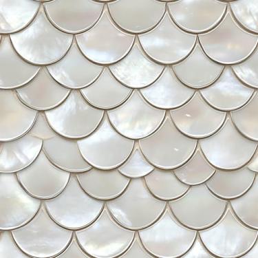 Imagem de HOMETITUTE 20 peças de adesivos de azulejo em escala de concha branca descasque e cole azulejos decorativos à prova d'água adesivos removíveis para cozinha, banheiro, escada, elevador, cobertura de