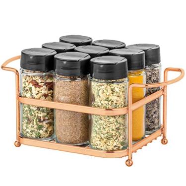 Imagem de Porta Tempero Condimento 9 Potes Vidro Tampa Dosadora Suporte Dourado Organização Cozinha