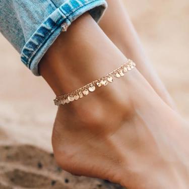 Imagem de Tornozeleira de ouro para mulheres banhado a ouro 14k ondulado corrente sino de vento tornozeleira