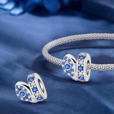 Imagem de 1 peça elegante olho mágico prata berloque contas adequadas para mulheres, faça você mesmo e roupa diária combinando joias decoração para mulheres presente para mãe