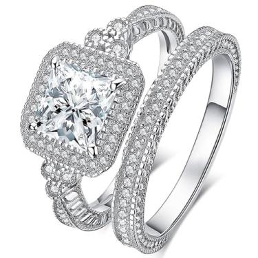 Imagem de 2 peças/conjunto de alianças de casamento eternidade para mulheres, cor prata, zircônia cúbica brilhante, joia luxuosa, 6, Latão, Zircônia cúbica
