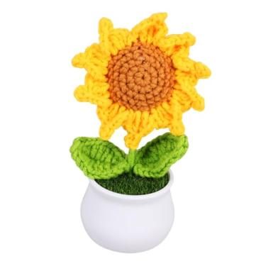 Imagem de Flor em vaso de girassol de crochê para decoração de mesa para decoração de flores artificiais para tricô e bonsai de tecido para amigos e familiares