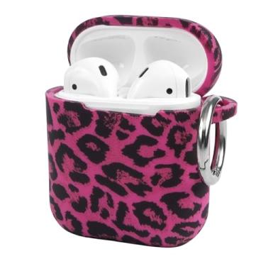 Imagem de Capa de fone de ouvido antiqueda de silicone com estampa de leopardo vermelho rosa moderno com fivela de anel de metal para AirPods 1/AirPods 2, um item essencial para fashionistas