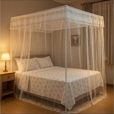 Imagem de Mosquiteiro Palácio Casal/Queen com Armação Completo – Proteção Anti-Mosquito, Elegante e Sofisticado(Bege,Box Queen)