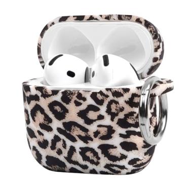 Imagem de Capa de fone de ouvido antiqueda de silicone com estampa de leopardo branco moderno com fivela de anel de metal para AirPods 3, um item essencial para fashionistas