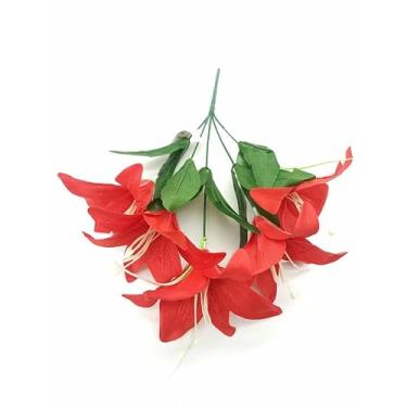 Imagem de Buquê de Lírio Artificial com 5 Flores – Galho Decorativo 33cm para Arranjos, Festas e Decoração de Casa (Cores Diversas)(vermelho)