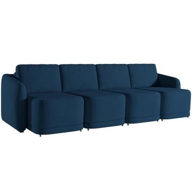 Imagem de Sofá Cama Para Sala De Estar 4 Lugares 316cm Montserrat K01 Veludo Azul Marinho - Lyam Decor