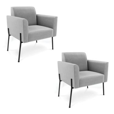 Imagem de Poltrona Pé De Ferro Preto Para Sala Kit 2 Marisa Suede Cinza D03 - D'rossi