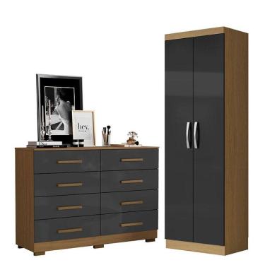 Imagem de Cômoda 8 Gavetas 2014148 E Armário Multiuso New 2000192 Atacama Grafite - Aramóveis