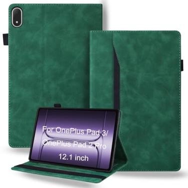 Imagem de DWaybox Capa à prova de choque para OnePlus Pad 3/OnePlus Pad 2 Pro 33.5 cm lançado em 2025 - couro PU retrô + capa protetora híbrida TPU com alça antiderrapante e compartimentos para cartões - verde