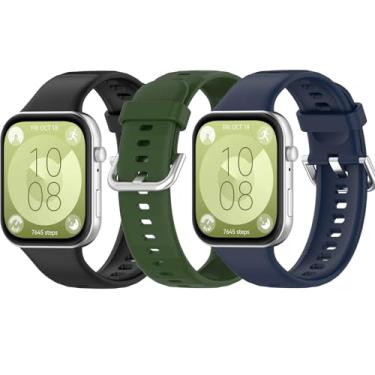 Imagem de HAOZHI Pulseira Compatível para Huawei Watch Fit 4 3 4 Pro,Bracelete Correia Cinta Alça de substituição para Huawei Watch Fit 3 4 Pro (Preto+Verde Exército+Azul Meia-Noite)